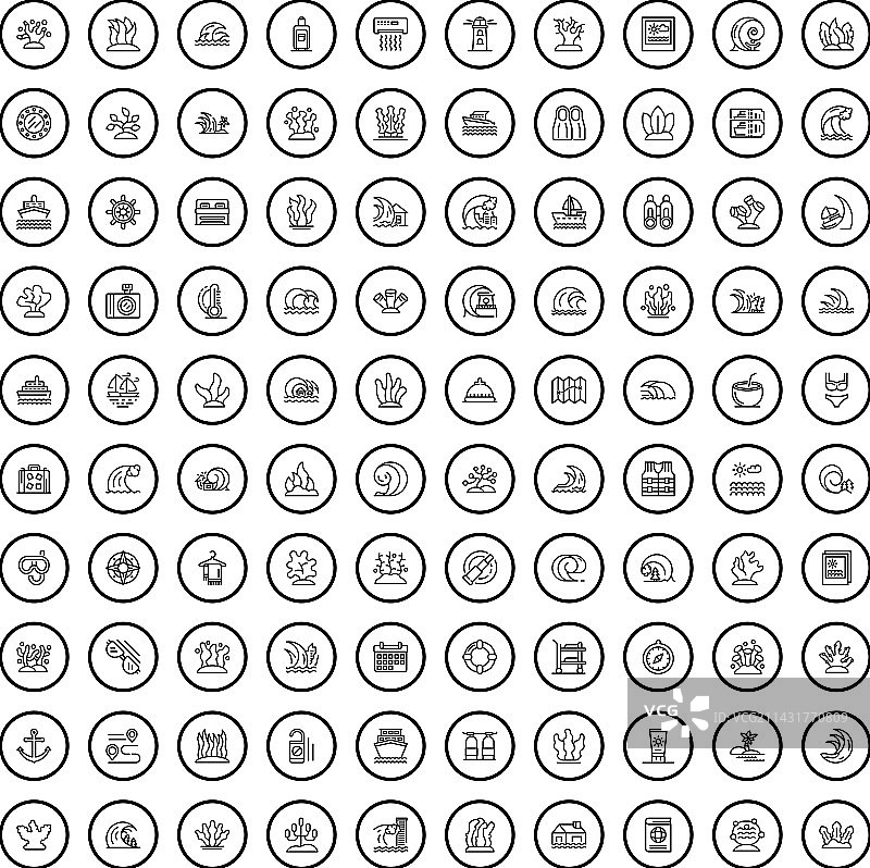 100个海洋轮廓风格图标合集图片素材