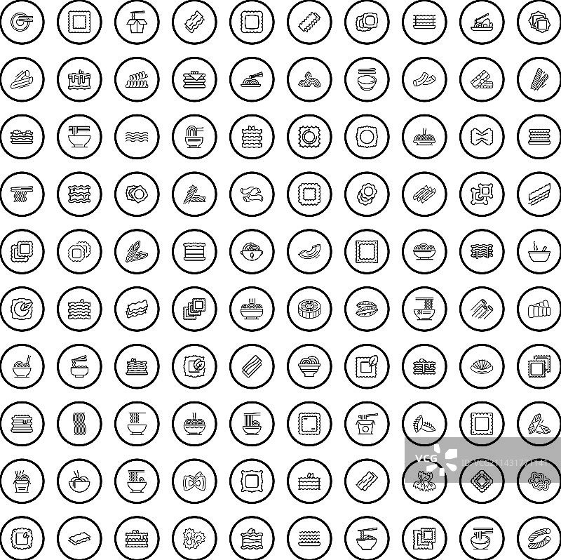 100个轮廓风格的意大利面图标图片素材