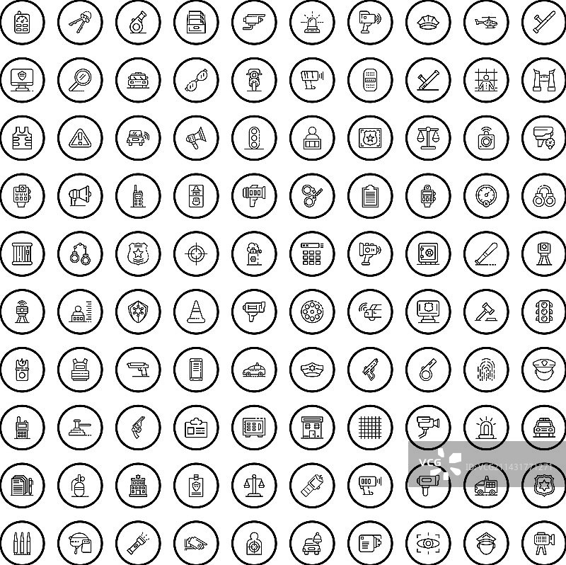 100个警察轮廓图标合集图片素材