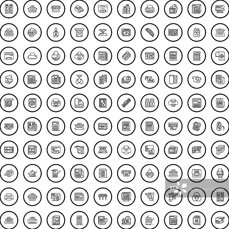 100个打印图标轮廓样式图片素材