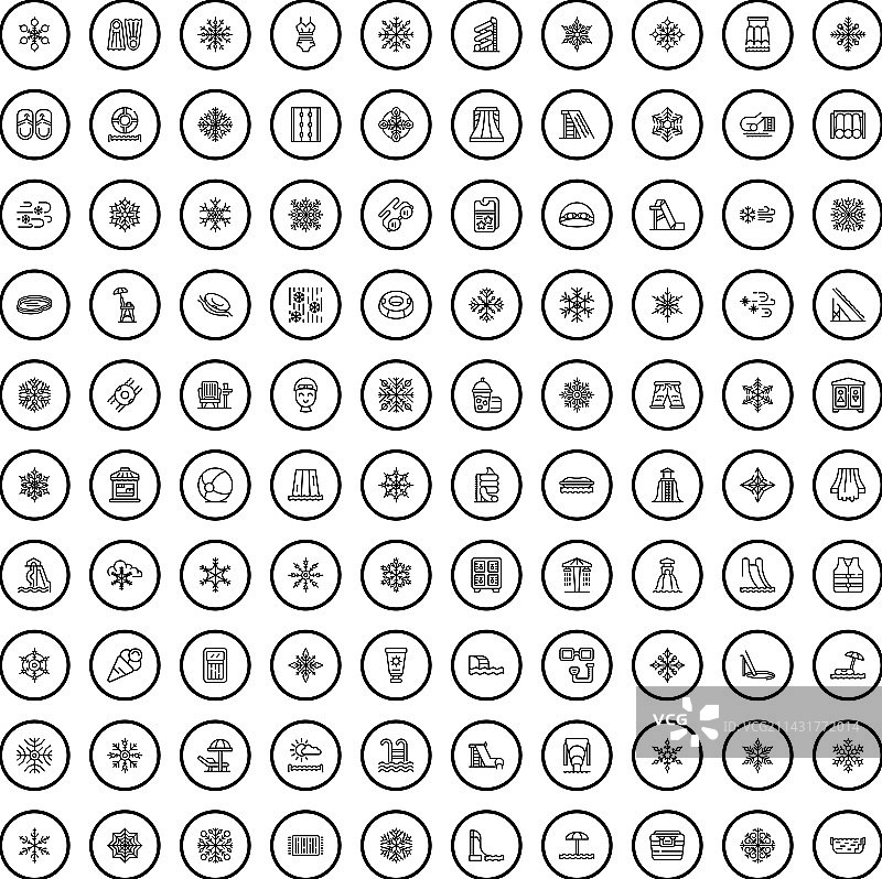 100个季节图标轮廓风格集合图片素材