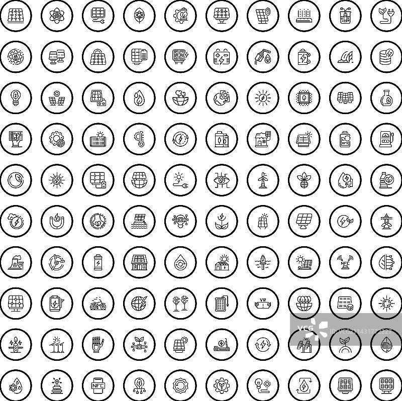 100个太阳能图标线性风格合集图片素材