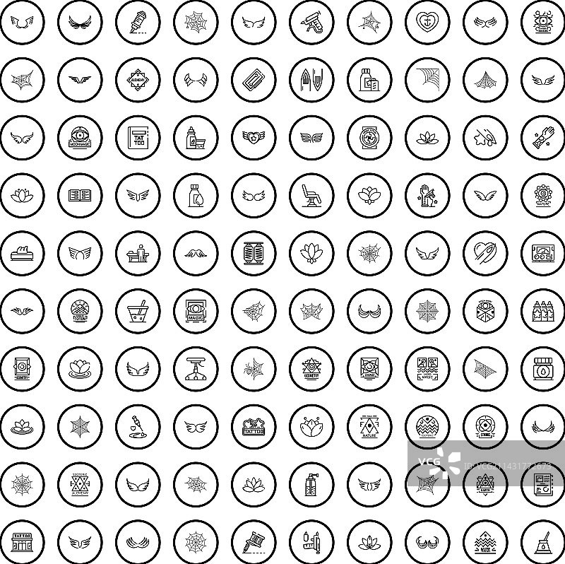 100个纹身图标轮廓样式合集图片素材
