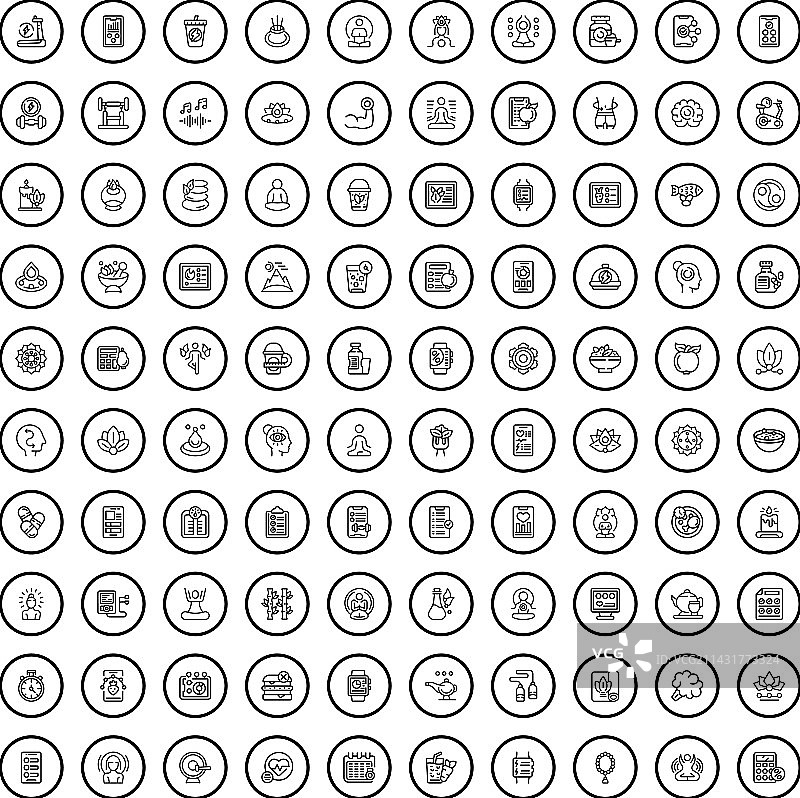 100个健康图标，轮廓风格图片素材