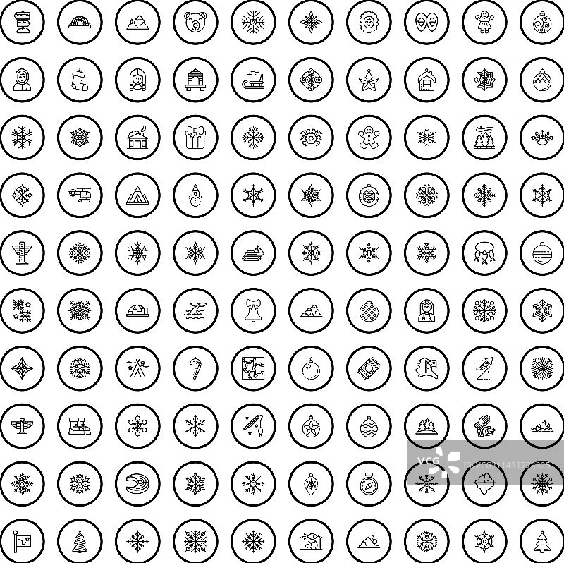 100个冬季图标轮廓风格合集图片素材