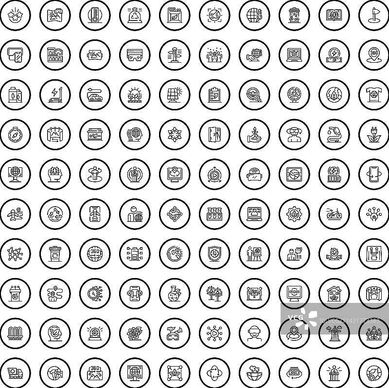 100个世界图标，轮廓风格图片素材
