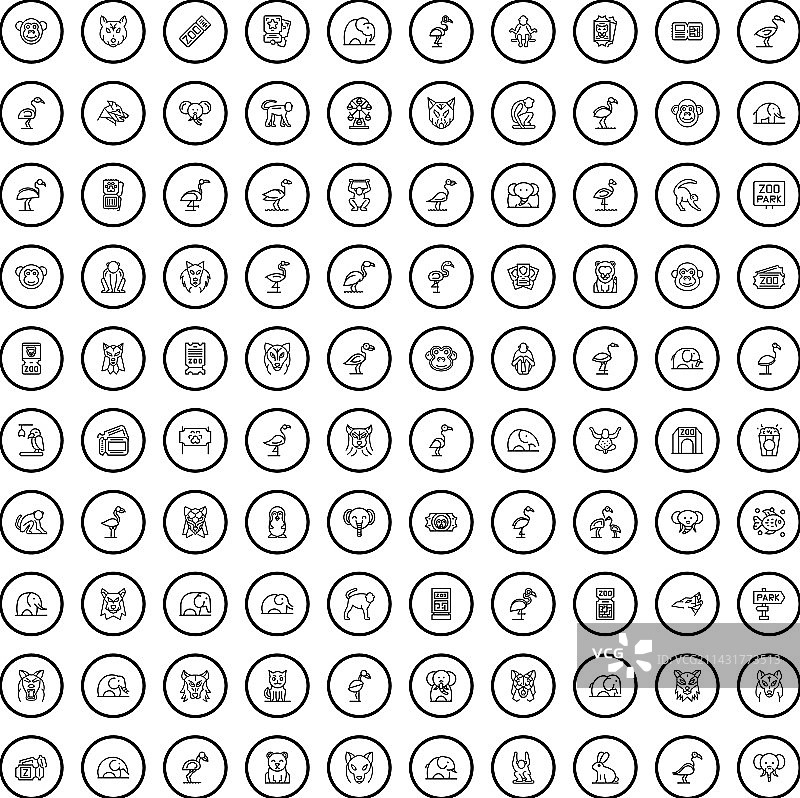 100个动物园图标轮廓风格合集图片素材