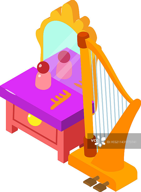 古典竖琴2.5D弦乐器图标图片素材