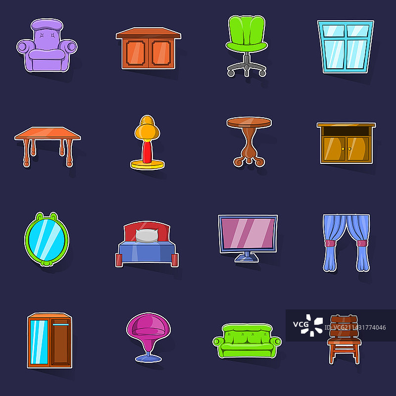家具图标贴纸套装图片素材