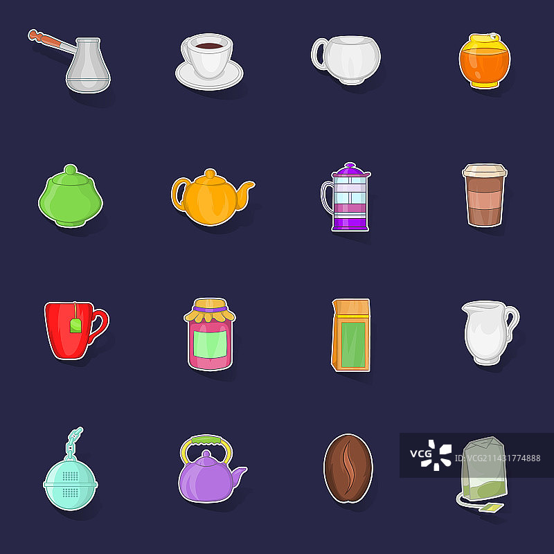 茶和咖啡套装贴纸图片素材