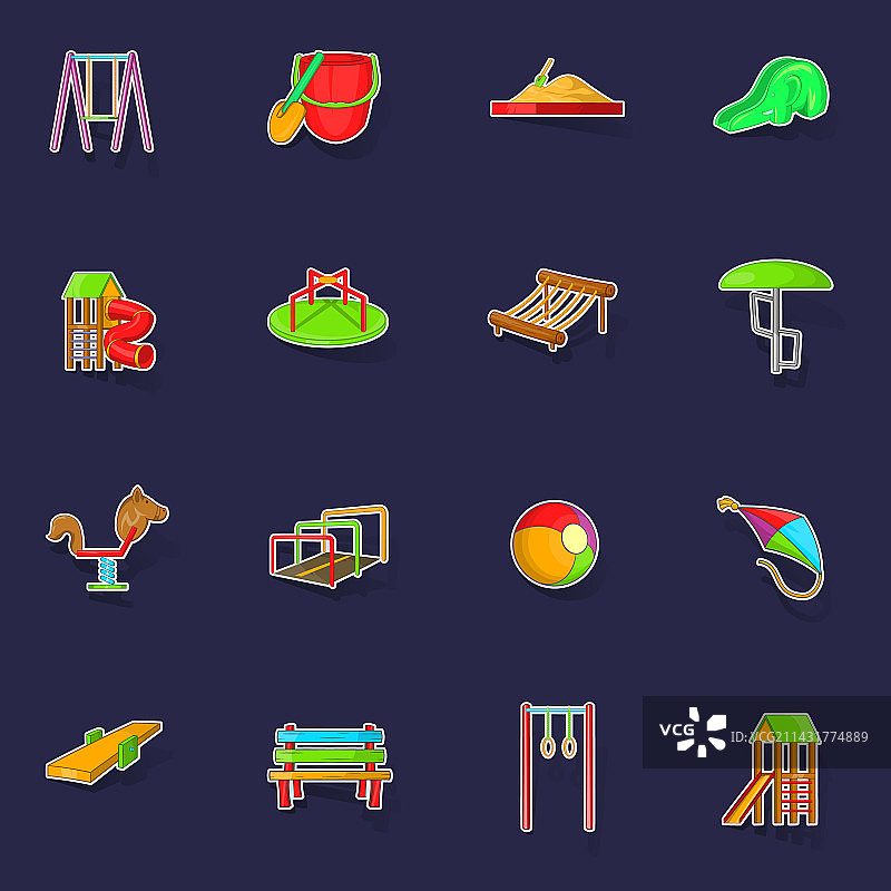 游乐场图标贴纸套装图片素材