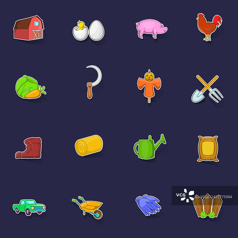 农场图标贴纸套装图片素材