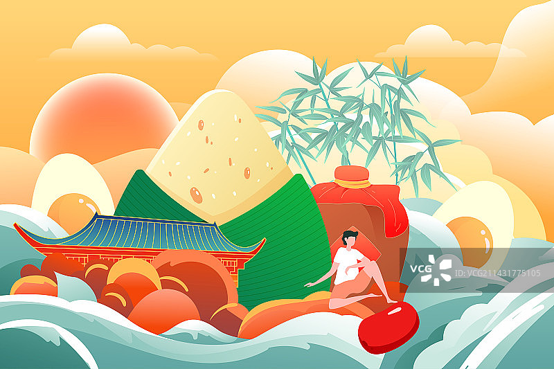 中国传统节日端午节赛龙舟民俗促销国潮插画图片素材