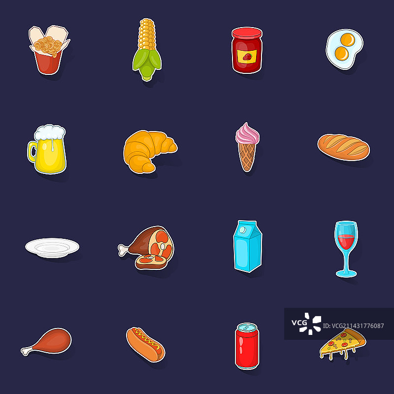食品图标贴纸套装图片素材