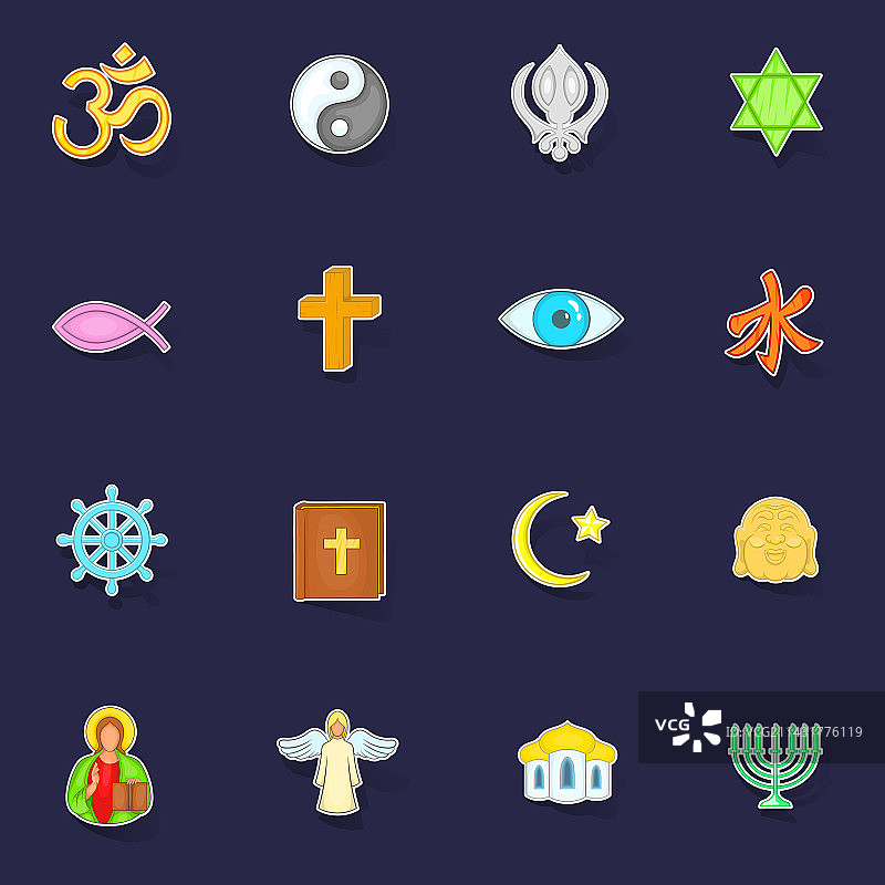 宗教图标贴纸套装图片素材