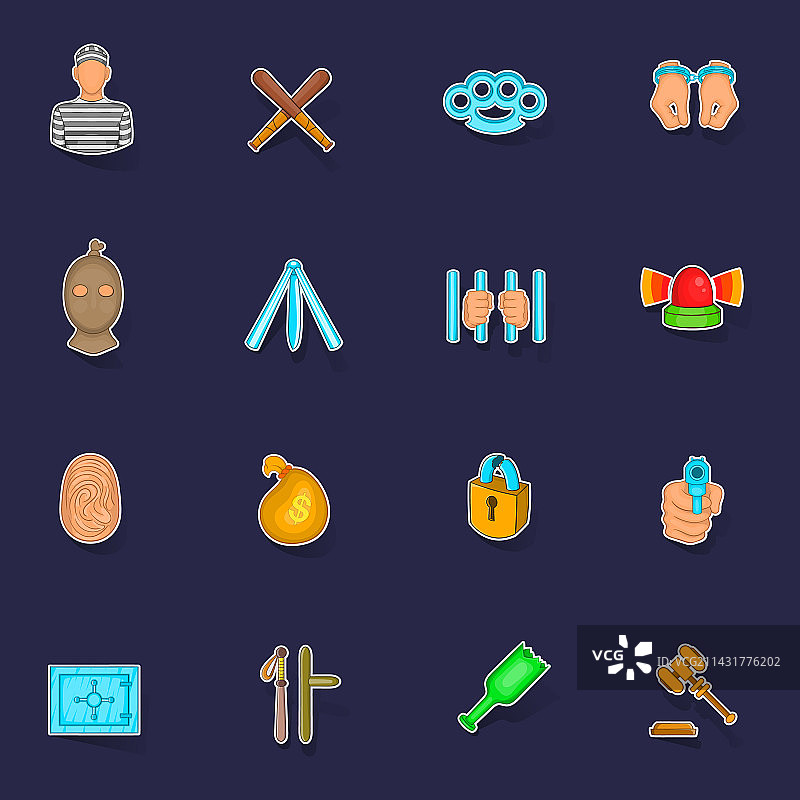 犯罪图标贴纸套装图片素材