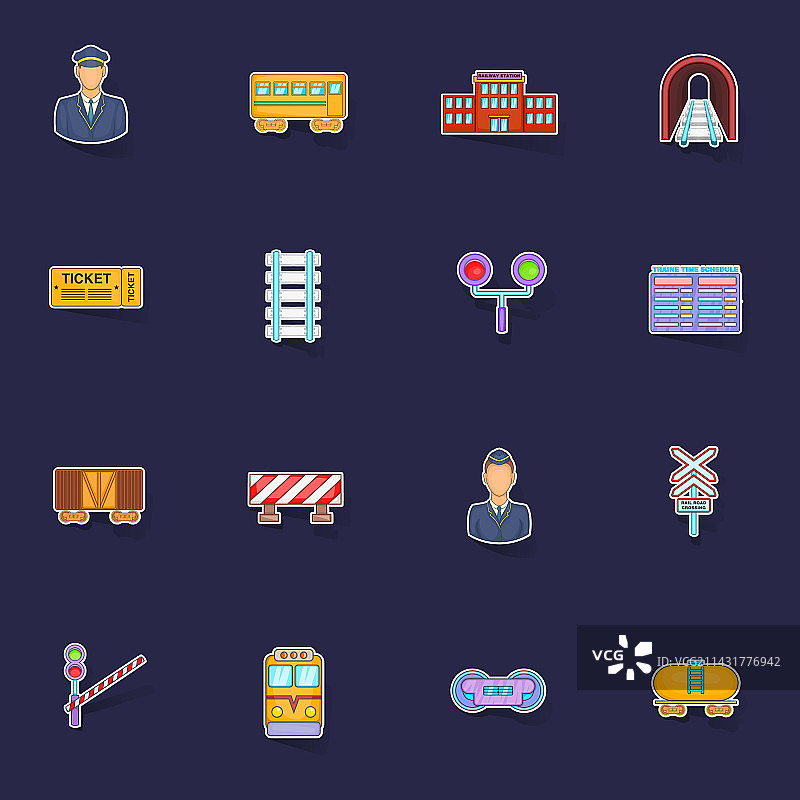 铁路图标贴纸套装图片素材