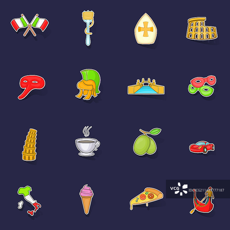 意大利图标贴纸套装图片素材