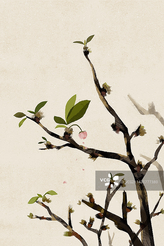 一个女孩坐在花枝上插画图片素材