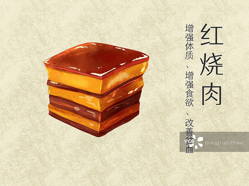 手绘水彩传统美食红烧肉插画图片素材