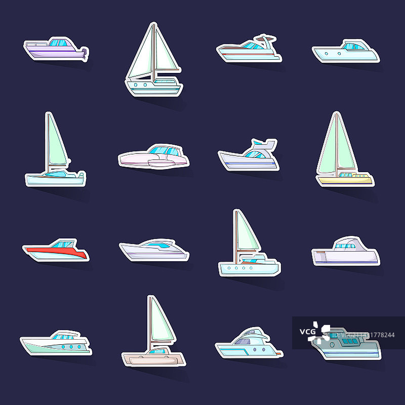 游艇图标贴纸套装图片素材