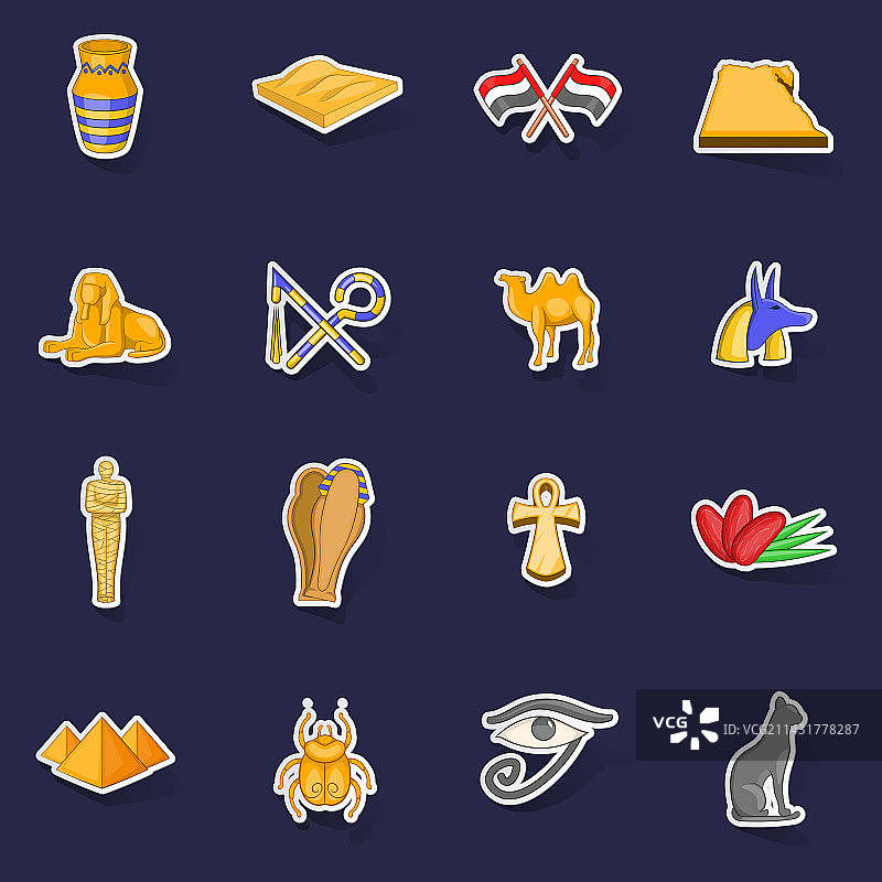 埃及旅游图标贴纸套装图片素材