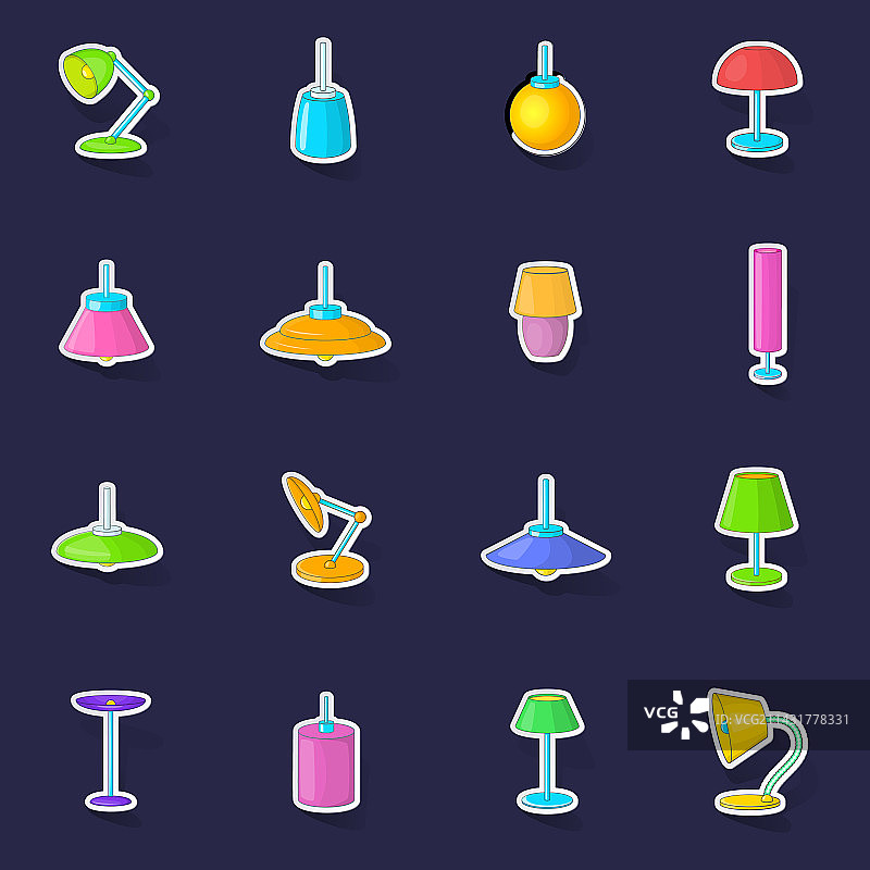 灯具图标贴纸套装图片素材