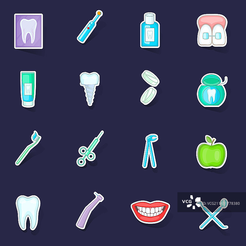 牙医图标贴纸套装图片素材