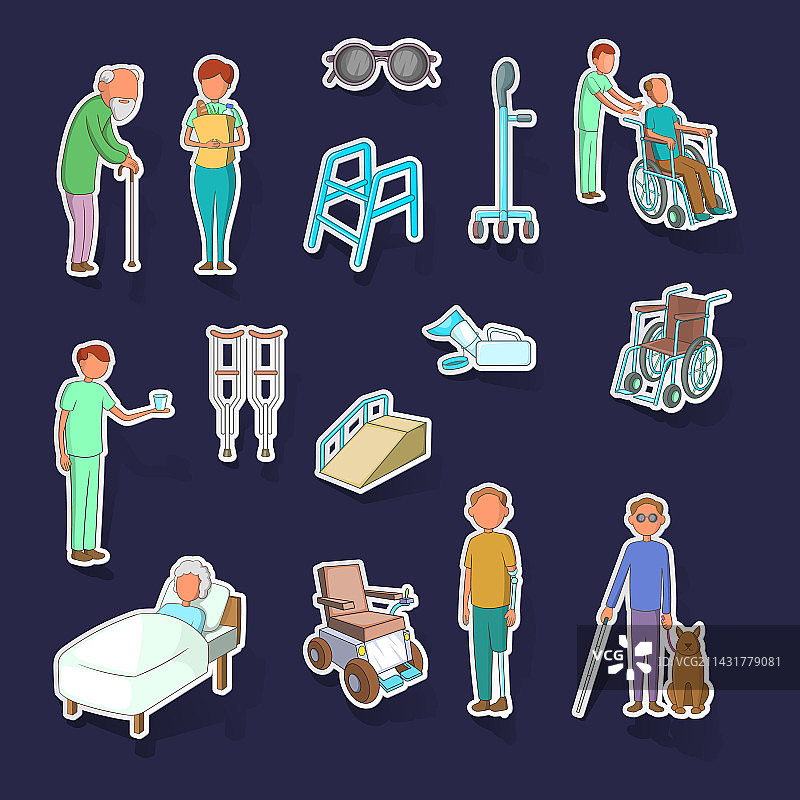 残疾人关爱图标贴纸套装图片素材