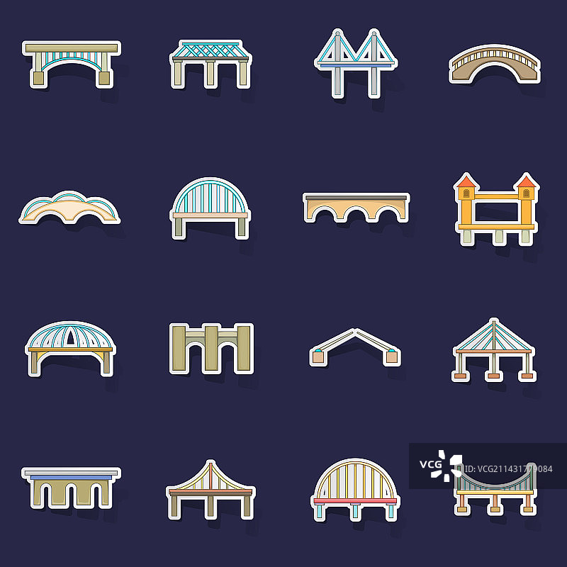桥梁建造图标贴纸套装图片素材
