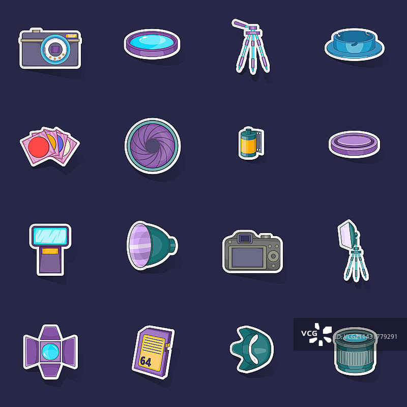 摄影棚图标贴纸套装图片素材