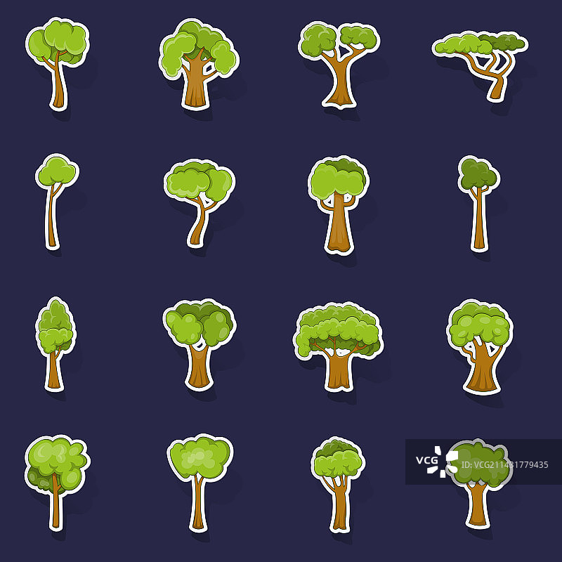 绿色树木图标贴纸套装图片素材