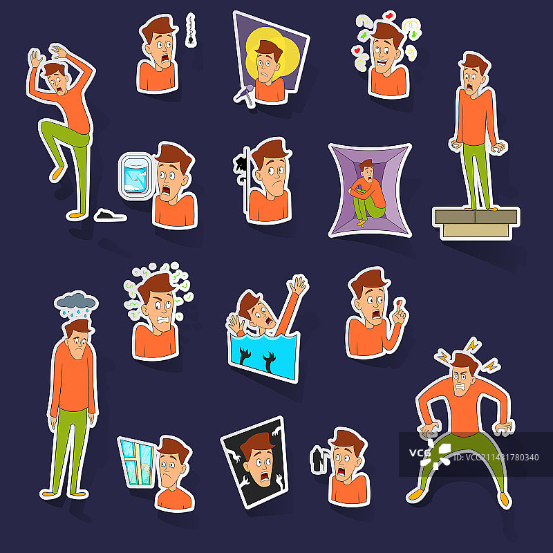 各种恐惧症图标贴纸套装图片素材