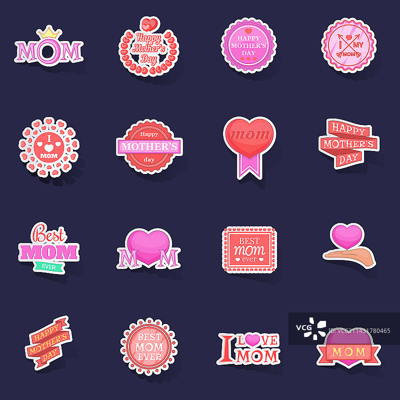 母亲节图标贴纸套装图片素材