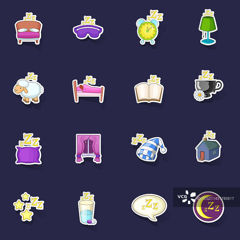 睡眠符号图标贴纸套装图片素材