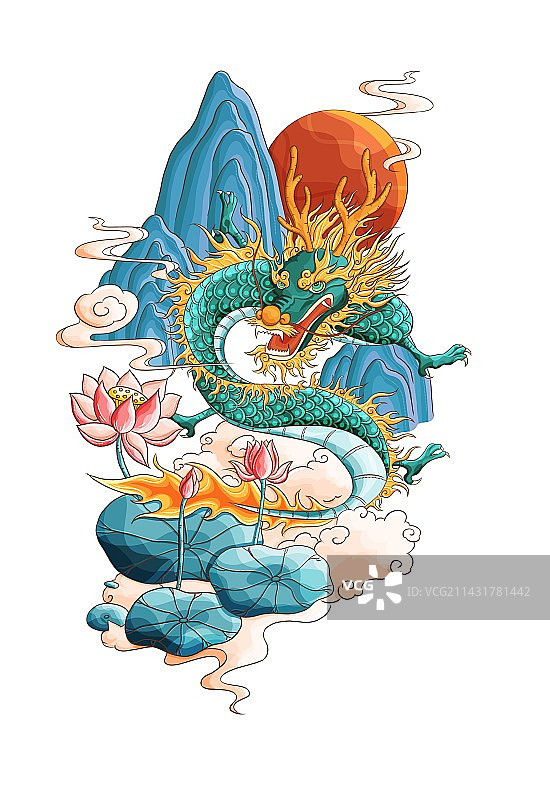 腾飞的中国龙传统文化生肖青龙绘画插图图片素材