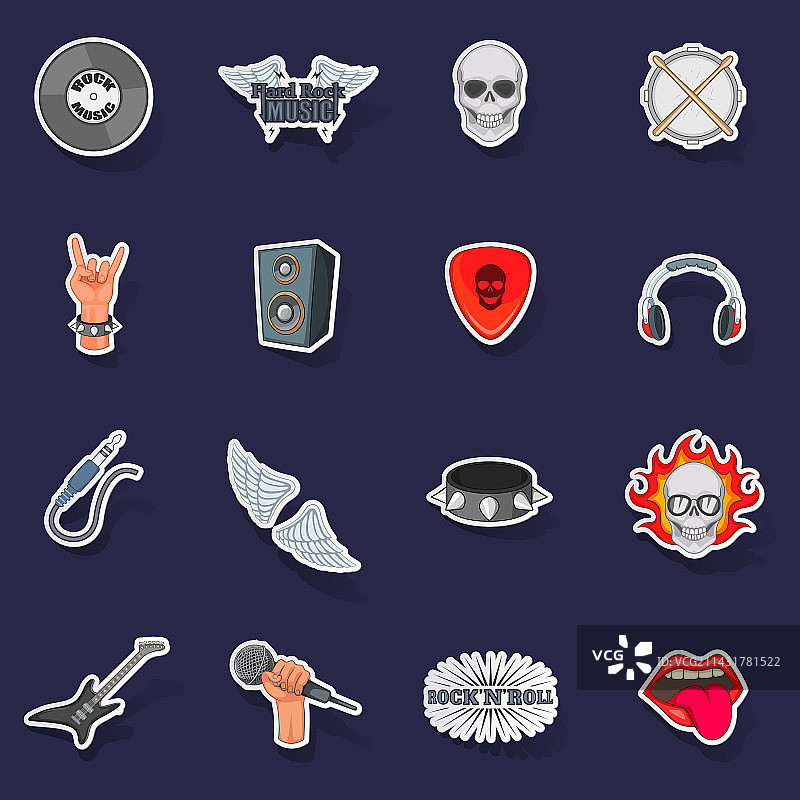 摇滚音乐图标贴纸套装图片素材