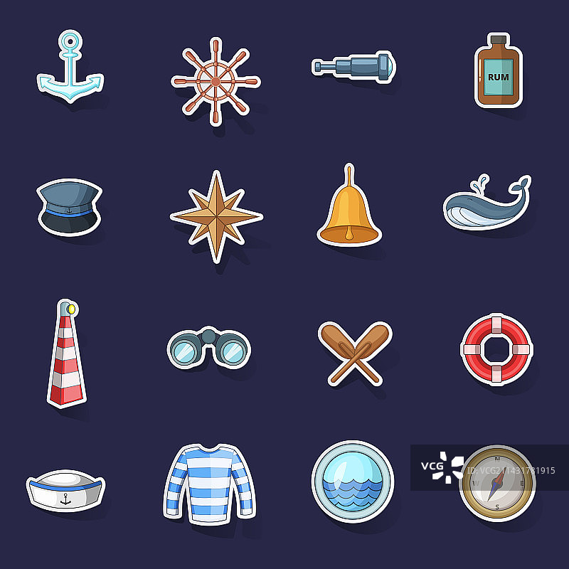 航海图标贴纸套装图片素材