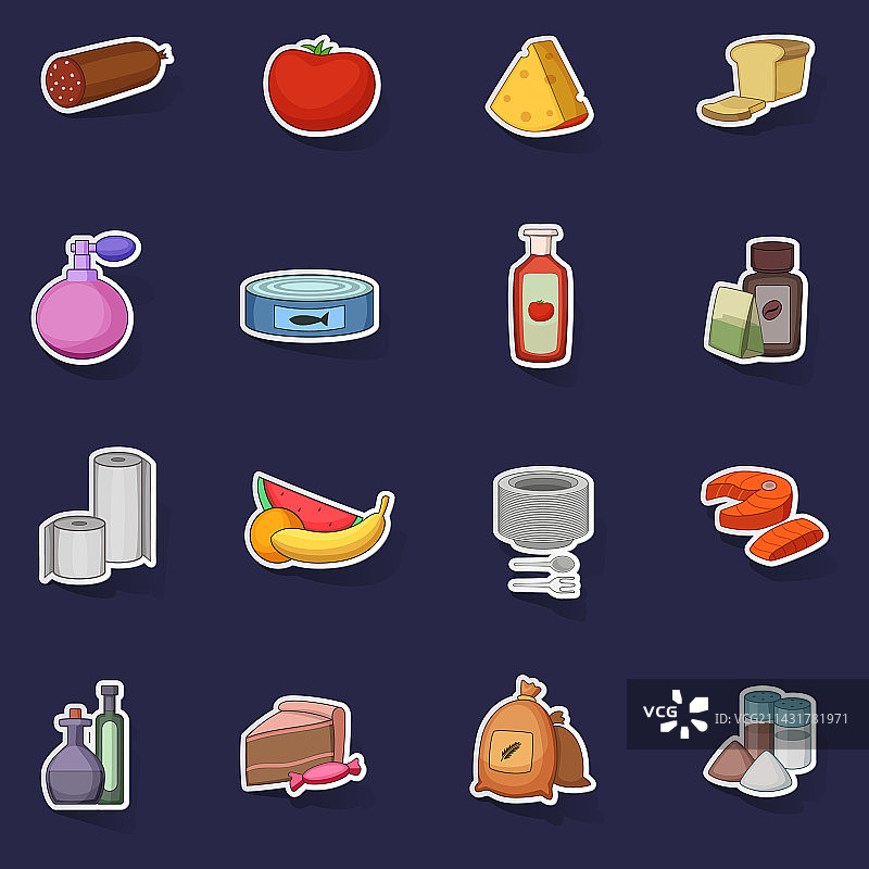 超市部门图标贴纸套装图片素材