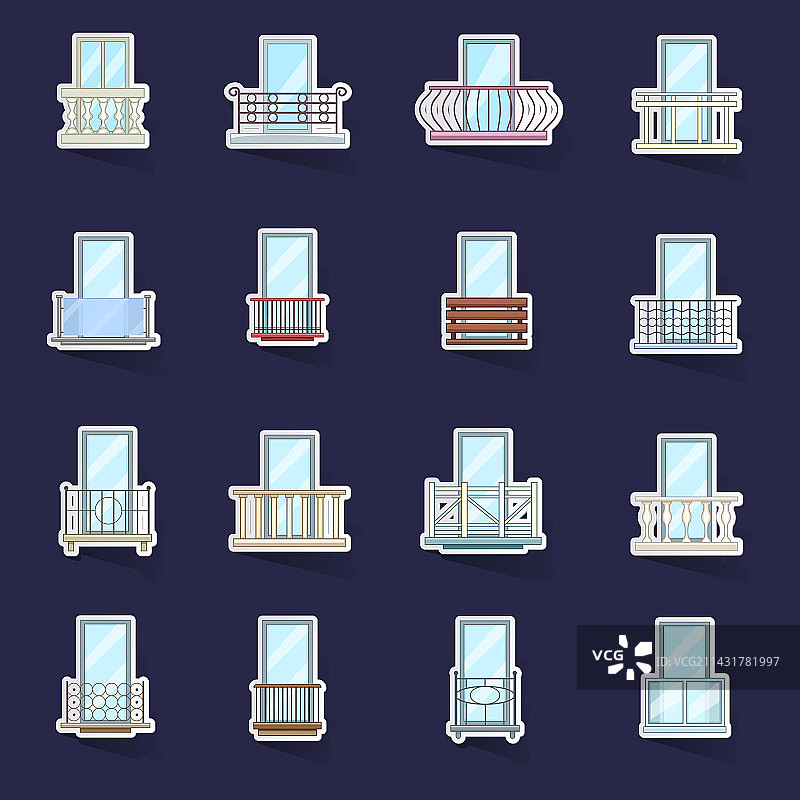 阳台窗户形状图标集贴纸图片素材