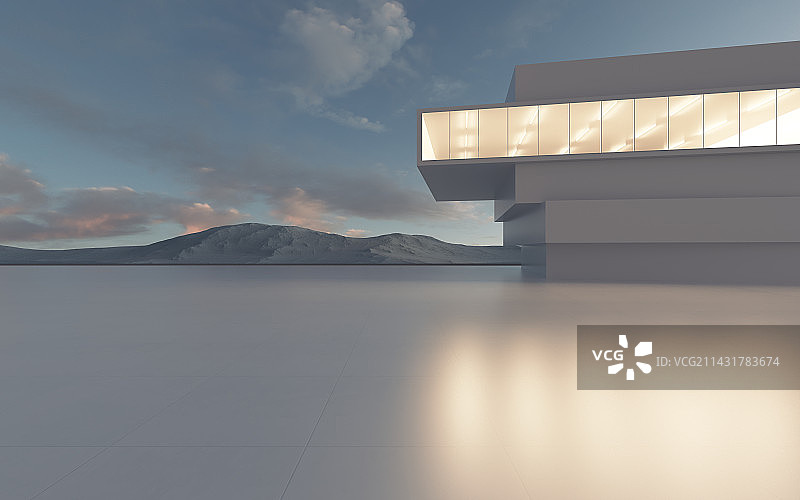 现代建筑水面平台广场与自然风光图片素材