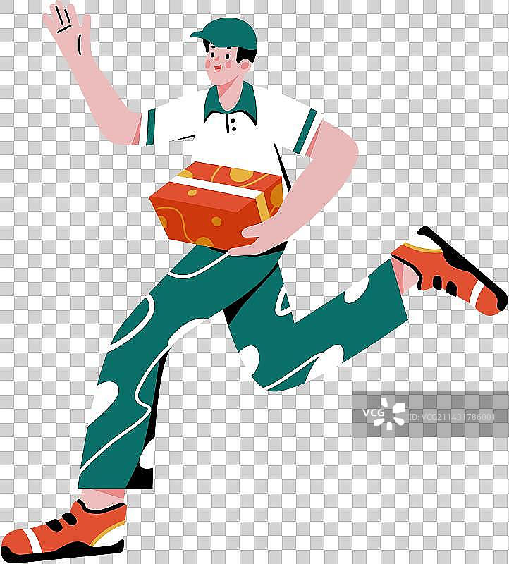 快递员奔跑送货扁平插画元素图片素材