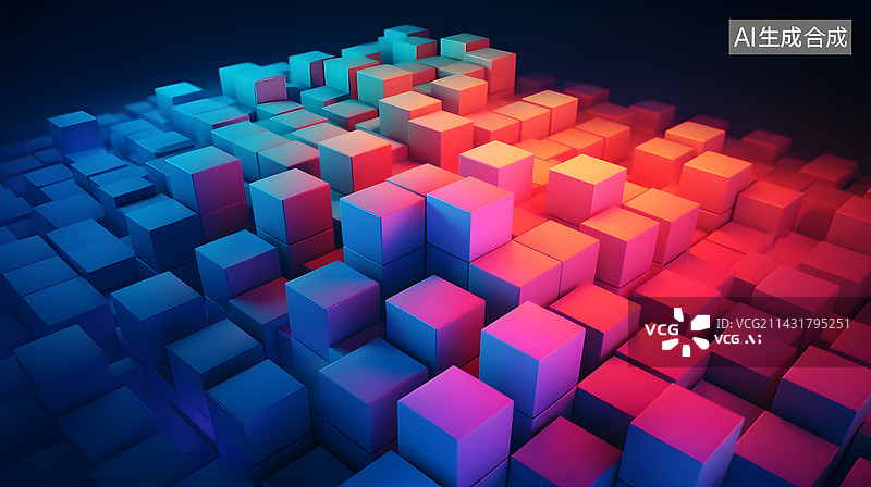 【AI数字艺术】彩色立方体堆砌霓虹灯色调渲染背景图图片素材