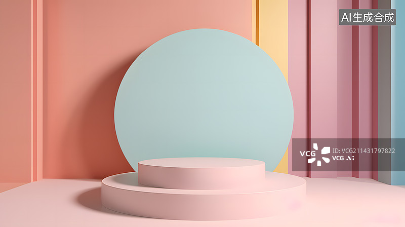 【AI数字艺术】浅色系马卡龙色调几何C4D电商产品展台背景图图片素材
