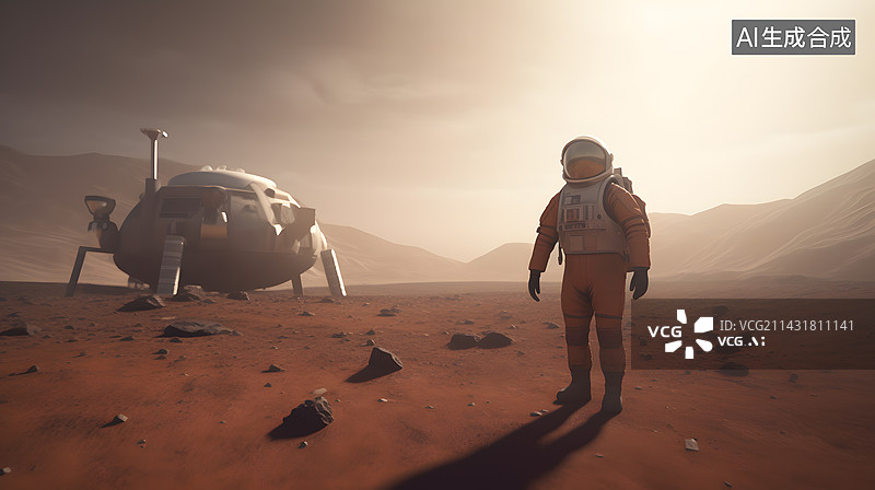【AI数字艺术】飞船降落星球图片素材
