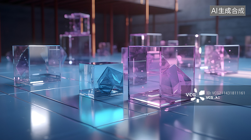 【AI数字艺术】亚克力正方体组合场景图片素材