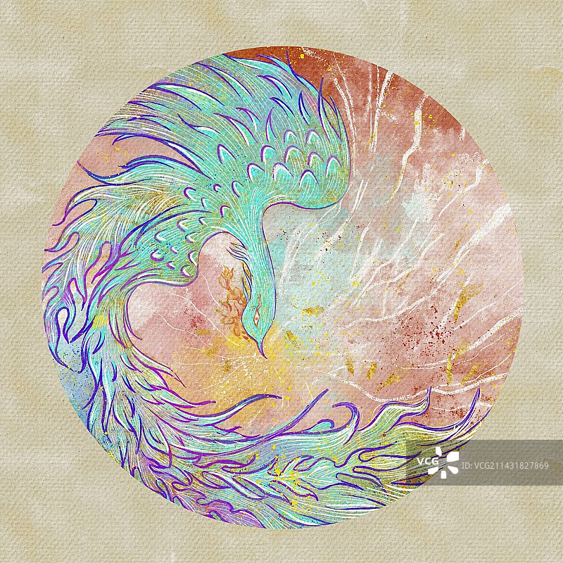 凤凰吉祥寓意水彩插画图案图片素材