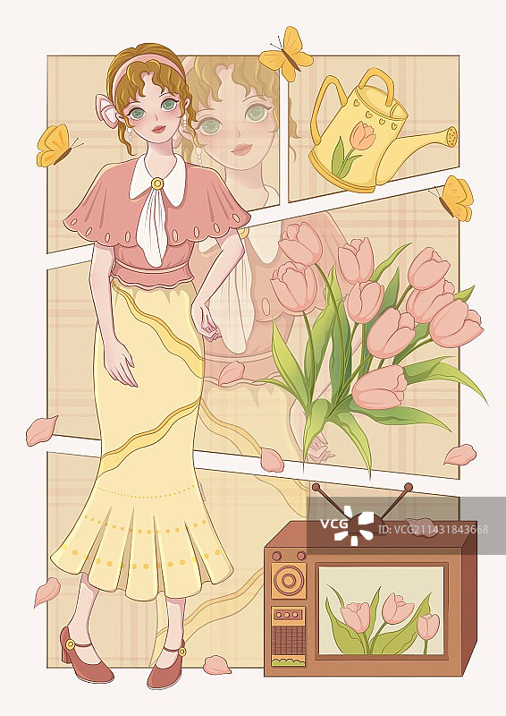 少女风分镜插画郁金香图片素材