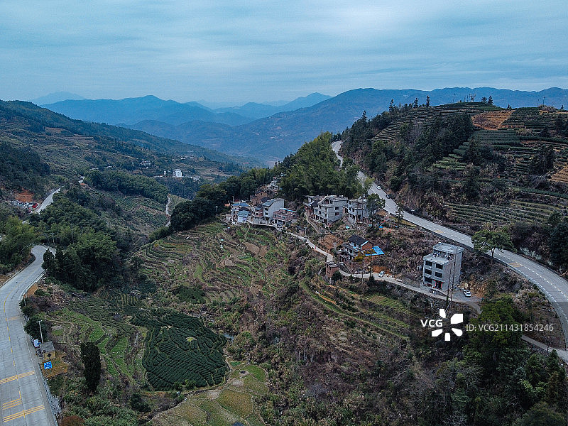 茶园 梯田 卓笔峰 叠石山 下拓坑村 春坪顶 福建 宁德图片素材