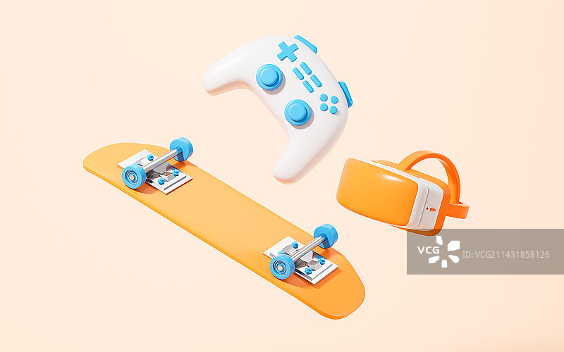 VR眼镜和滑板3D渲染图片素材